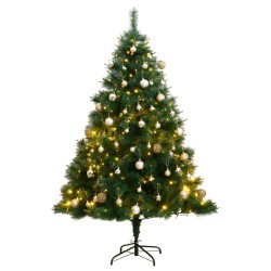 vidaXL Künstlicher Weihnachtsbaum Klappbar 300 LEDs & Kugeln 210 cm