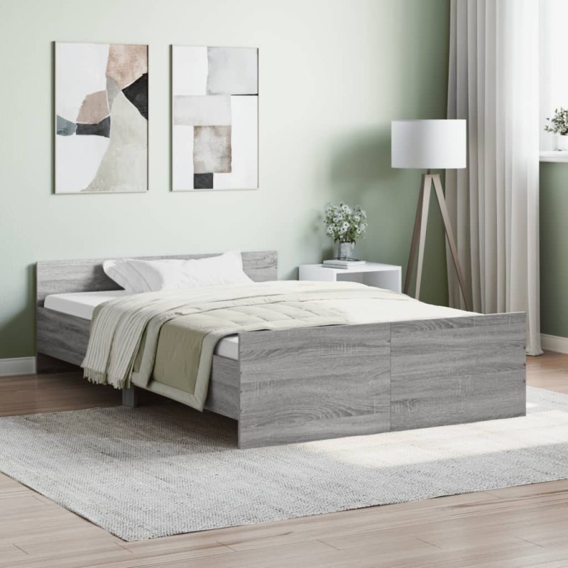 vidaXL Bettgestell mit Kopf- und Fußteil Grau Sonoma 120x190 cm vidaXL Bettgestell mit Kopf- und Fußteil Grau Sonoma 120x190 cm