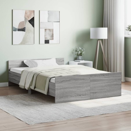 vidaXL Bettgestell mit Kopf- und Fußteil Grau Sonoma 120x190 cm
