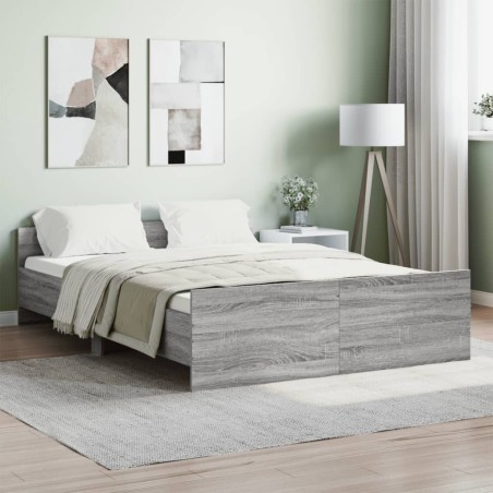 vidaXL Bettgestell mit Kopf- und Fußteil Grau Sonoma 135x190 cm