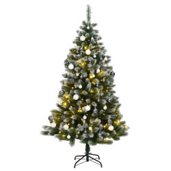 vidaXL Künstlicher Weihnachtsbaum Klappbar 300 LEDs & Kugeln 210 cm