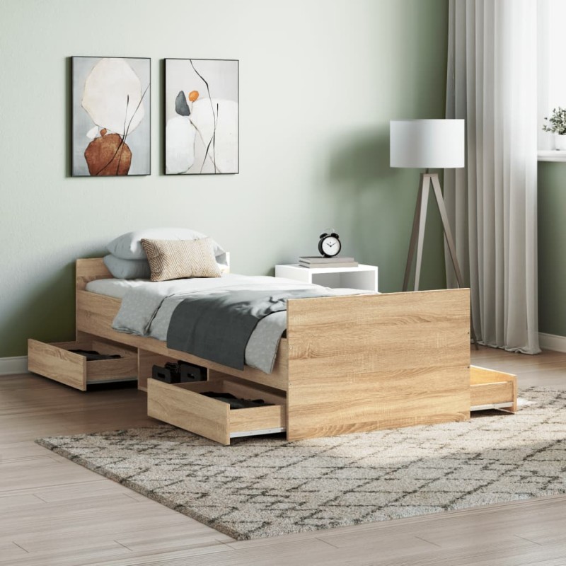 vidaXL Bettgestell mit Kopf- und Fußteil Sonoma-Eiche 75x190 cm vidaXL Bettgestell mit Kopf- und Fußteil Sonoma-Eiche 75x190 cm