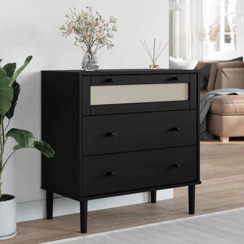vidaXL Schubladenkommode SENJA Rattan-Look Schwarz 80x40x80 Kieferholz vidaXL Schubladenkommode SENJA Rattan-Look Schwarz 80x40x80 Kieferholz