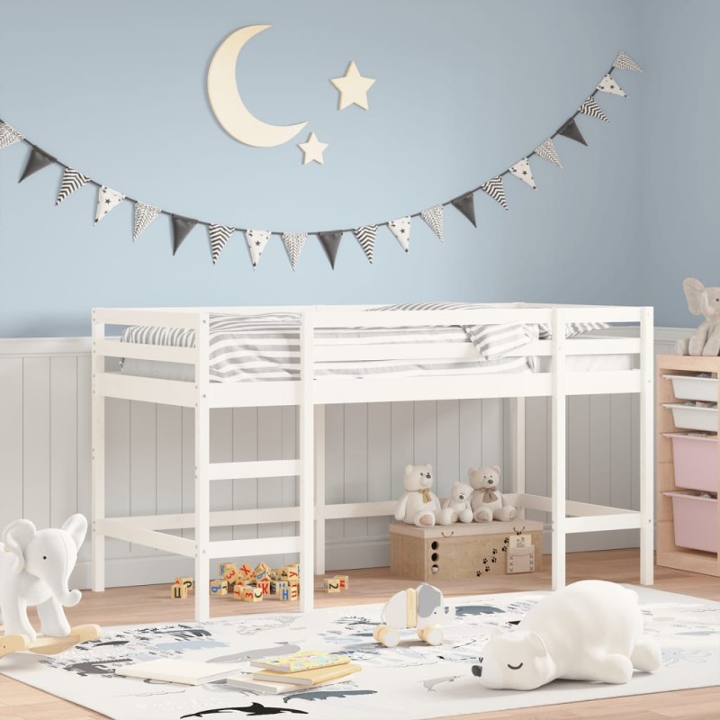 vidaXL Kinderhochbett mit Leiter Weiß 90x200 cm Massivholz Kiefer vidaXL Kinderhochbett mit Leiter Weiß 90x200 cm Massivholz Kiefer
