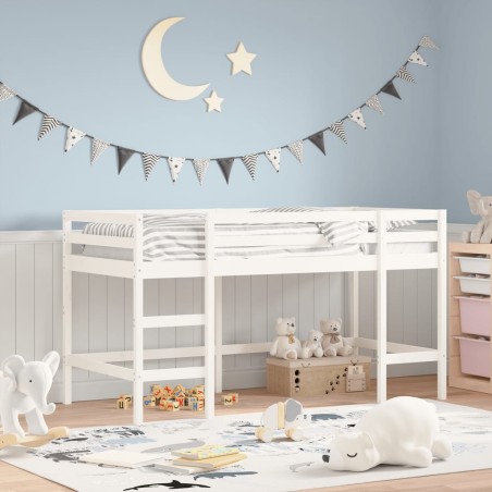 vidaXL Kinderhochbett mit Leiter Weiß 90x200 cm Massivholz Kiefer