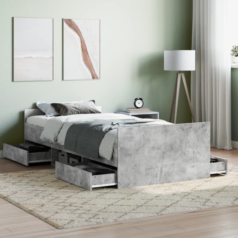 vidaXL Bettgestell mit Kopf- und Fußteil Betongrau 90x200 cm vidaXL Bettgestell mit Kopf- und Fußteil Betongrau 90x200 cm