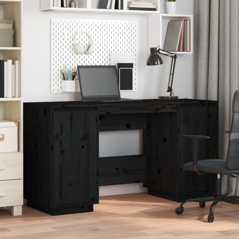 vidaXL Schreibtisch Schwarz 140x50x75 cm Massivholz Kiefer vidaXL Schreibtisch Schwarz 140x50x75 cm Massivholz Kiefer