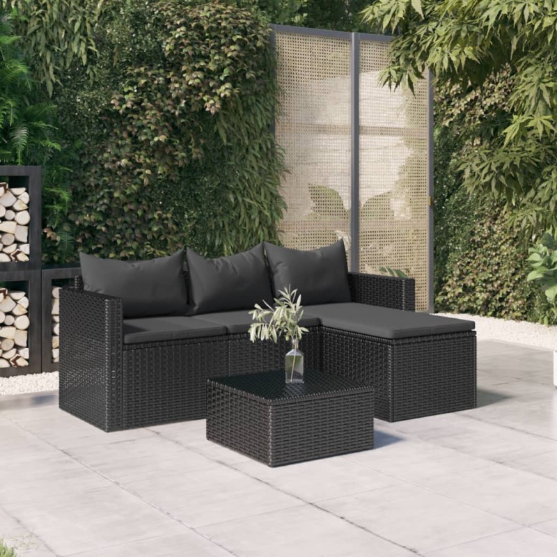 vidaXL Garten-Lounge-Set Schwarz Poly Rattan vidaXL Garten-Lounge-Set Schwarz Poly Rattan