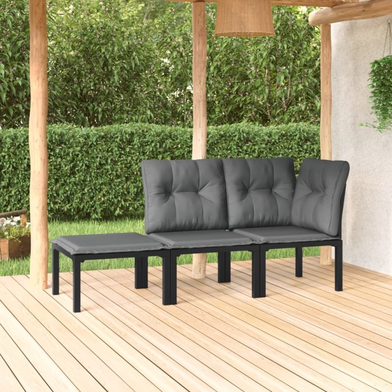 3-tlg. Garten-Lounge-Set Schwarz und Grau Poly Rattan 3-tlg. Garten-Lounge-Set Schwarz und Grau Poly Rattan