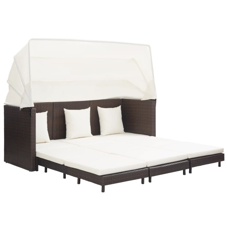 vidaXL Ausziehbares 3-Sitzer-Schlafsofa mit Dach Poly Rattan Braun vidaXL Ausziehbares 3-Sitzer-Schlafsofa mit Dach Poly Rattan Braun