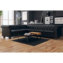 vidaXL Chesterfield Ecksofa 6-Sitzer Kunstleder Schwarz   