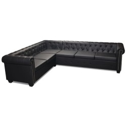 vidaXL Chesterfield Ecksofa 6-Sitzer Kunstleder Schwarz   