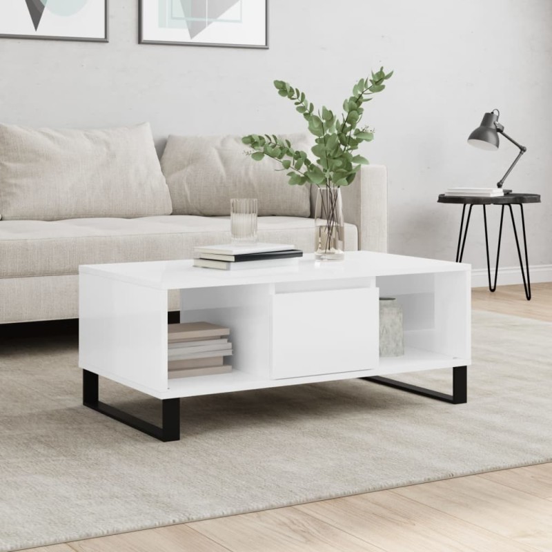 vidaXL Couchtisch Hochglanz-Weiß 90x50x36,5 cm Holzwerkstoff vidaXL Couchtisch Hochglanz-Weiß 90x50x36,5 cm Holzwerkstoff