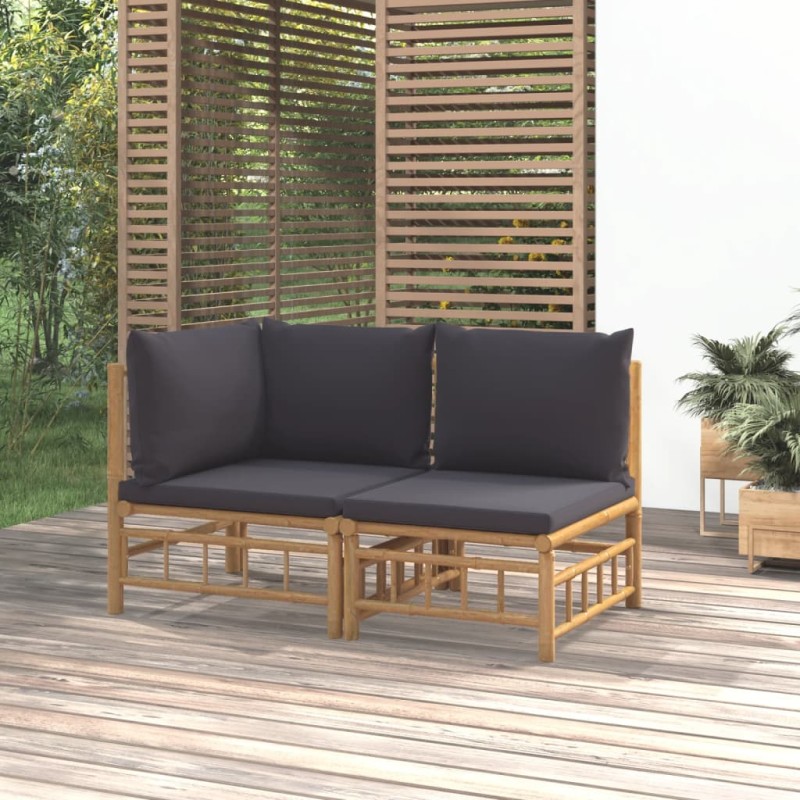 2-tlg. Garten-Lounge-Set mit Dunkelgrauen Kissen Bambus 2-tlg. Garten-Lounge-Set mit Dunkelgrauen Kissen Bambus