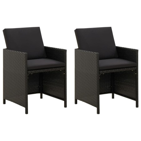 vidaXL Gartenstühle mit Kissen 2 Stk. Poly Rattan Schwarz