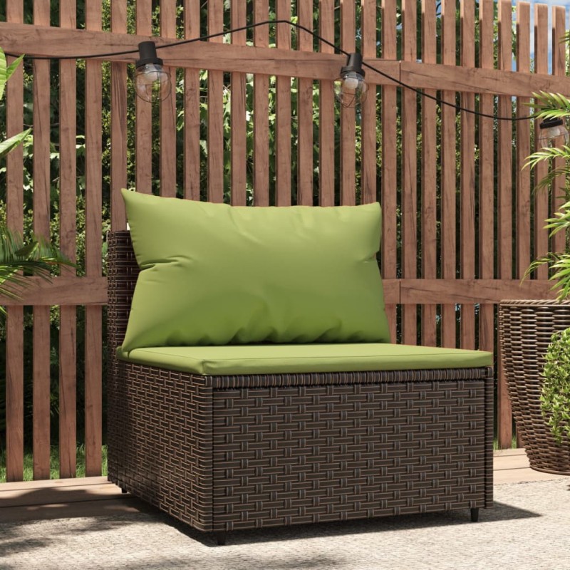 vidaXL Garten-Mittelsofa mit Kissen Braun Poly Rattan vidaXL Garten-Mittelsofa mit Kissen Braun Poly Rattan