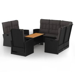 4-tlg. Garten-Lounge-Set mit Kissen Schwarz Poly Rattan