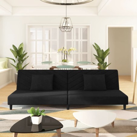 vidaXL Schlafsofa 2-Sitzer mit 2 Kissen Schwarz Samt  