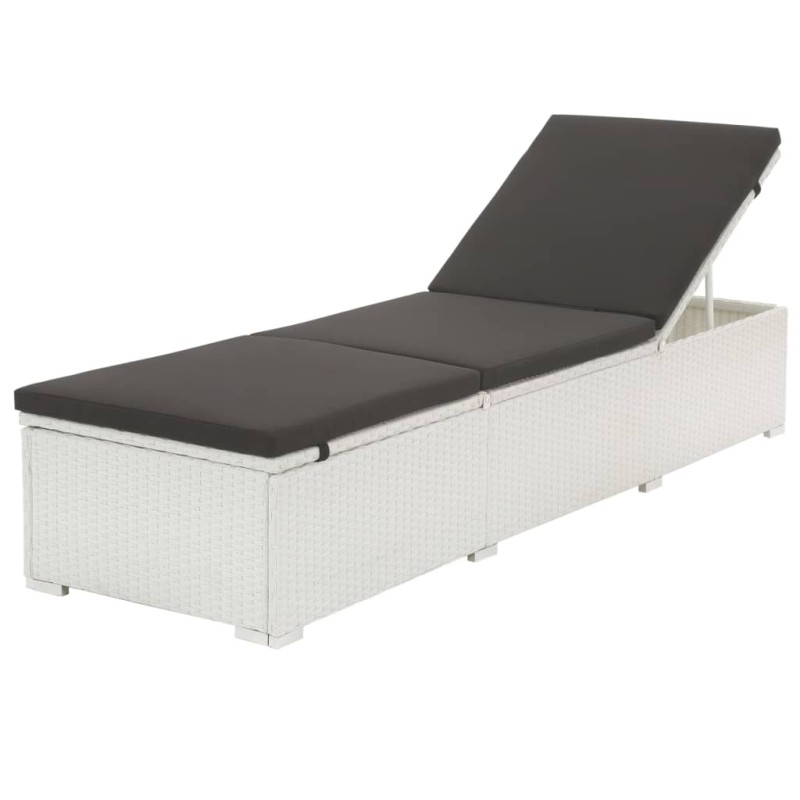 vidaXL Sonnenliege mit Auflage Poly Rattan Weiß vidaXL Sonnenliege mit Auflage Poly Rattan Weiß