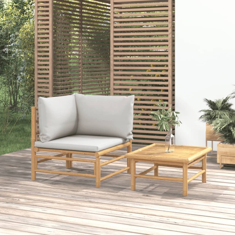vidaXL 2-tlg. Garten-Lounge-Set Hellgraue Kissen Bambus vidaXL 2-tlg. Garten-Lounge-Set Hellgraue Kissen Bambus