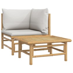 vidaXL 2-tlg. Garten-Lounge-Set Hellgraue Kissen Bambus