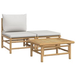 vidaXL 3-tlg. Garten-Lounge-Set mit Hellgrauen Kissen Bambus