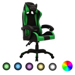 vidaXL Gaming-Stuhl mit RGB LED-Leuchten Grün und Schwarz Kunstleder 