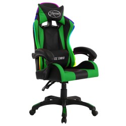 vidaXL Gaming-Stuhl mit RGB LED-Leuchten Grün und Schwarz Kunstleder 
