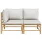 2-tlg. Garten-Lounge-Set Hellgraue Kissen Bambus 2-tlg. Garten-Lounge-Set Hellgraue Kissen Bambus