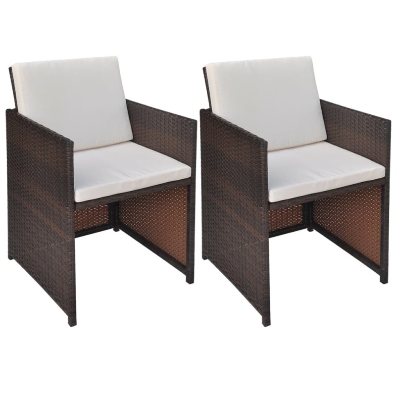 vidaXL Gartenstühle 2 Stk. mit Polstern und Kissen Poly Rattan Braun vidaXL Gartenstühle 2 Stk. mit Polstern und Kissen Poly Rattan Braun