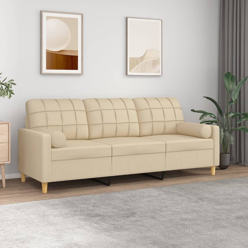 vidaXL 3-Sitzer-Sofa mit Zierkissen Creme 180 cm Stoff vidaXL 3-Sitzer-Sofa mit Zierkissen Creme 180 cm Stoff