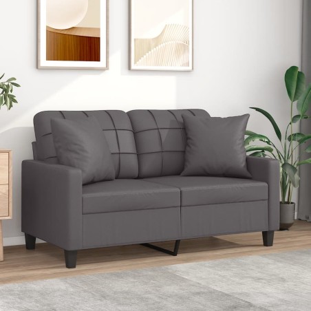 vidaXL 2-Sitzer-Sofa mit Zierkissen Grau 120 cm Kunstleder
