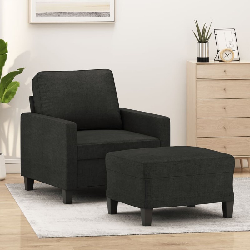 vidaXL Sessel mit Hocker Schwarz 60 cm Stoff vidaXL Sessel mit Hocker Schwarz 60 cm Stoff