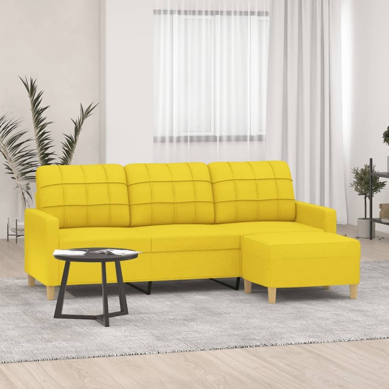 vidaXL 3-Sitzer-Sofa mit Hocker Hellgelb 180 cm Stoff vidaXL 3-Sitzer-Sofa mit Hocker Hellgelb 180 cm Stoff