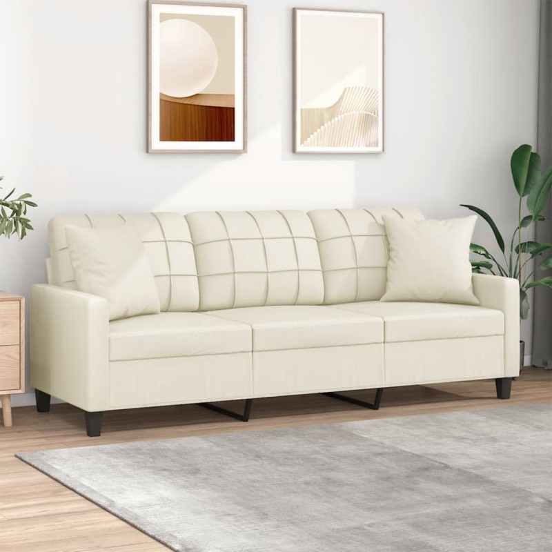 vidaXL 3-Sitzer-Sofa mit Zierkissen Creme 180 cm Kunstleder vidaXL 3-Sitzer-Sofa mit Zierkissen Creme 180 cm Kunstleder
