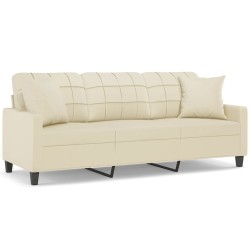vidaXL 3-Sitzer-Sofa mit Zierkissen Creme 180 cm Kunstleder
