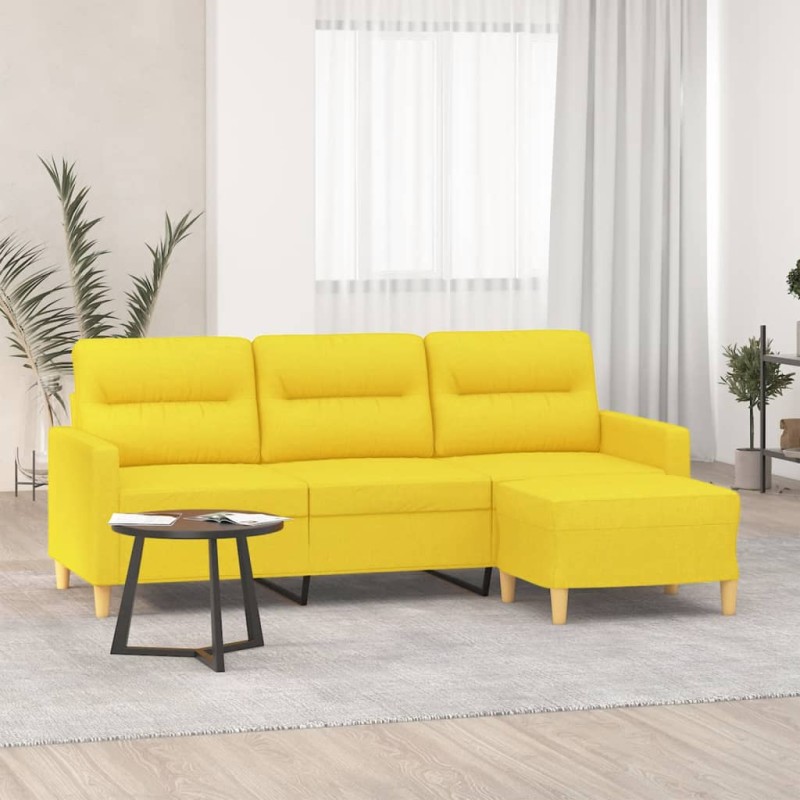 vidaXL 3-Sitzer-Sofa mit Hocker Hellgelb 180 cm Stoff vidaXL 3-Sitzer-Sofa mit Hocker Hellgelb 180 cm Stoff