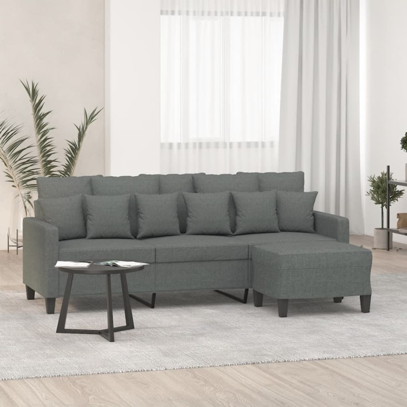 vidaXL 3-Sitzer-Sofa mit Hocker Dunkelgrau 180 cm Stoff vidaXL 3-Sitzer-Sofa mit Hocker Dunkelgrau 180 cm Stoff