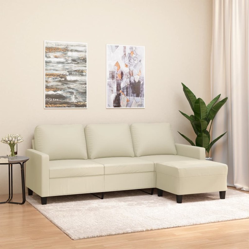 vidaXL 3-Sitzer-Sofa mit Hocker Creme 180 cm Kunstleder vidaXL 3-Sitzer-Sofa mit Hocker Creme 180 cm Kunstleder
