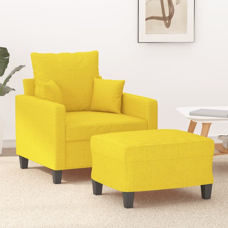 vidaXL Sessel mit Hocker Hellgelb 60 cm Stoff vidaXL Sessel mit Hocker Hellgelb 60 cm Stoff