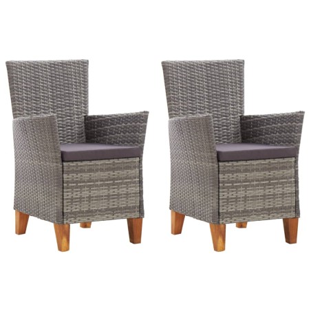 vidaXL Gartenstühle 2 Stk. mit Auflagen Poly Rattan Grau