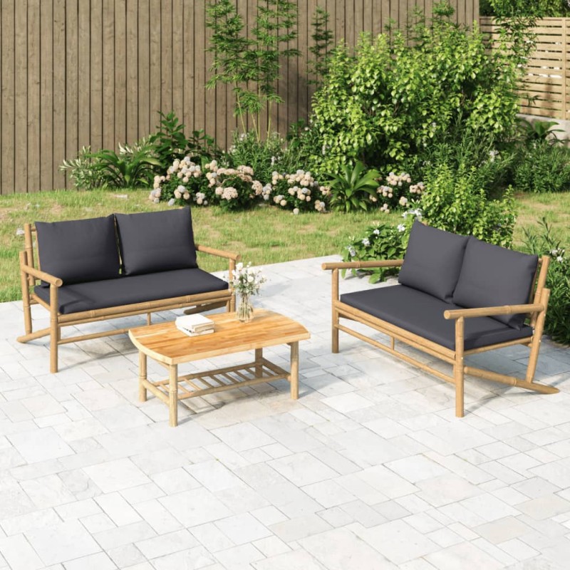 2-tlg. Garten-Lounge-Set mit Dunkelgrauen Kissen Bambus 2-tlg. Garten-Lounge-Set mit Dunkelgrauen Kissen Bambus