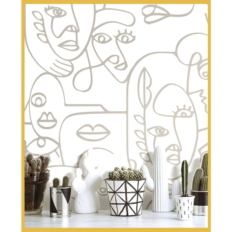 Noordwand Tapete Friends & Coffee Line Art Faces Weiß und Metallic Noordwand Tapete Friends & Coffee Line Art Faces Weiß und Metallic