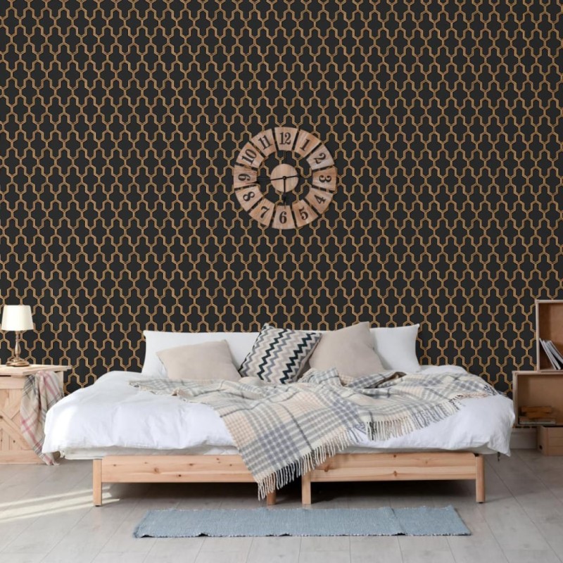 DUTCH WALLCOVERINGS Tapete Geometric Schwarz und Golden DUTCH WALLCOVERINGS Tapete Geometric Schwarz und Golden