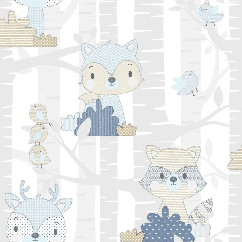 Noordwand Tapete Mondo baby Forest Animals Weiß und Blau Noordwand Tapete Mondo baby Forest Animals Weiß und Blau
