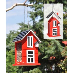 HI Vogel-Futterhaus zum Aufhängen Hausförmig 14x12x22 cm Rot und Weiß
