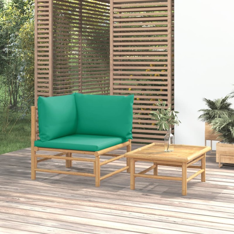 2-tlg. Garten-Lounge-Set mit Grünen Kissen Bambus 2-tlg. Garten-Lounge-Set mit Grünen Kissen Bambus