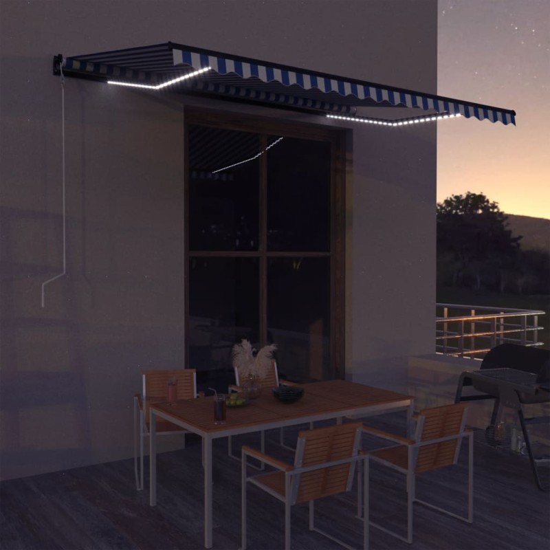 vidaXL Markise mit Windsensor & LED 450x300cm Blau und Weiß vidaXL Markise mit Windsensor & LED 450x300cm Blau und Weiß