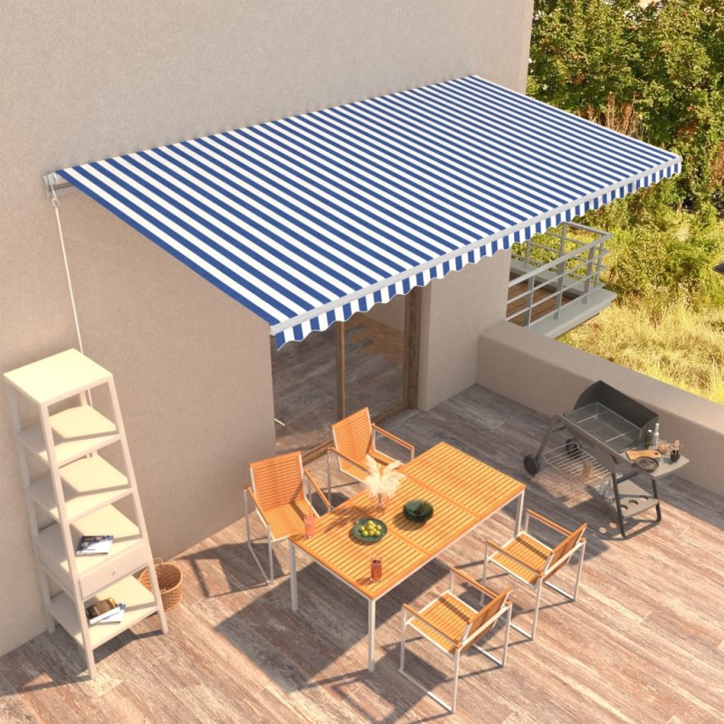 vidaXL Einziehbare Markise Handbetrieben 600 x 300 cm Blau und Weiß vidaXL Einziehbare Markise Handbetrieben 600 x 300 cm Blau und Weiß