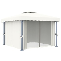vidaXL Pavillon mit Vorhang 3x3 m Cremeweiß Aluminium